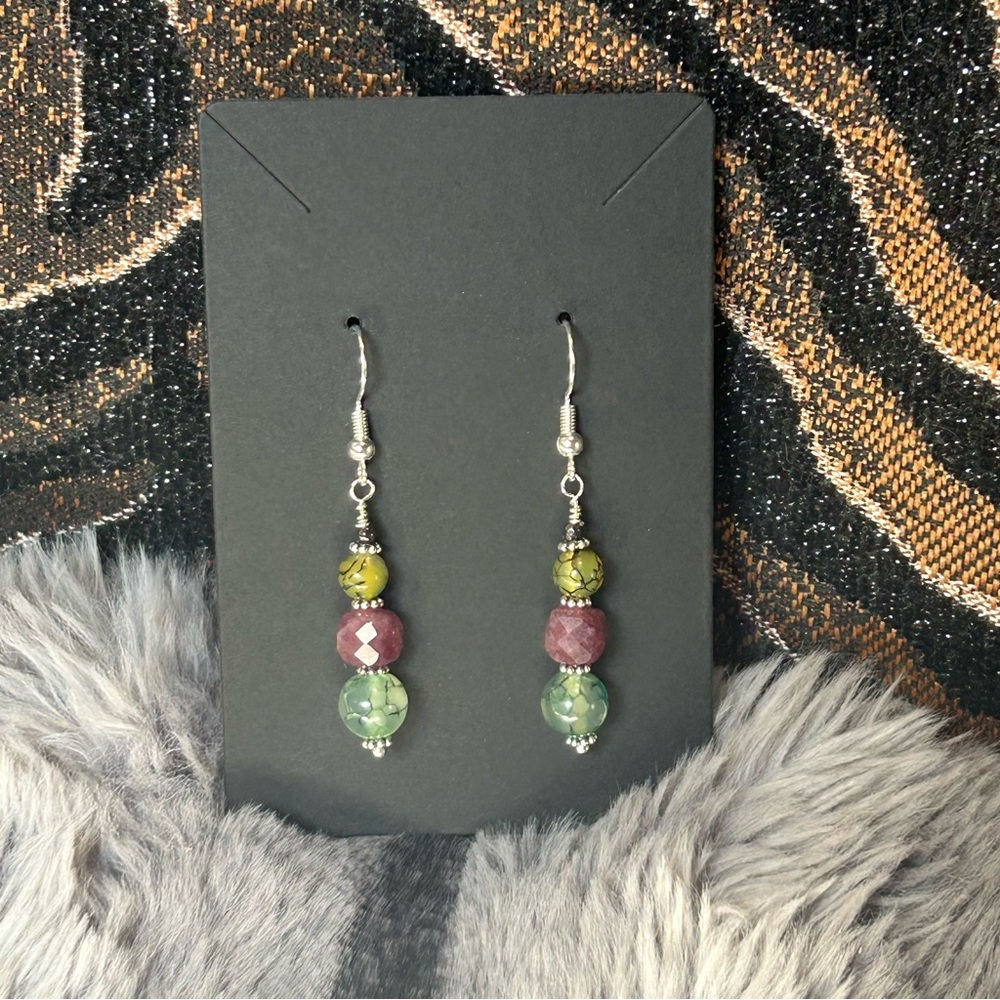 Handcrafted elegant square cut almandine garnet dragon vein earrings